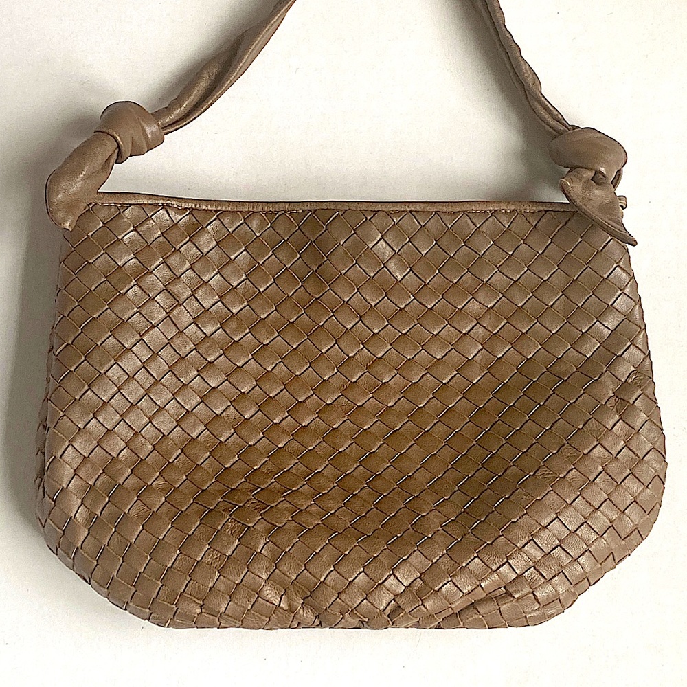 Vtg Woven Leather Purse Vintage Shoulder Bag Crossbody Intrecciato Tan Brown - Picture 3 of 8